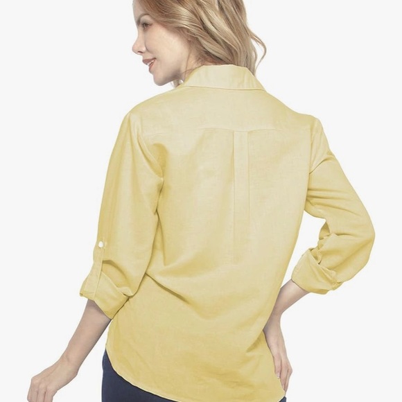 Yellow Women's Linen Button-Down Long Sleeve Shirts with Pockets-NWT - Picture 2 of 5